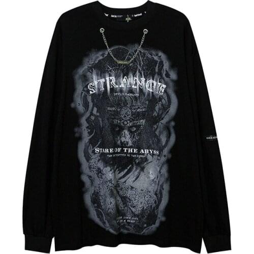 2021 Men Hip Hop Sweatshirt Ghost Print Dark Streetwear Harajuku Pullover Hoodie Cotton Spring Autumn Black Hoodie