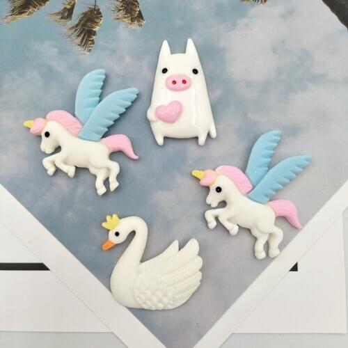10pcs DIY Resin Lovely Mixed Swan / Unicorn / pig For Home Wedding Decor Crafts Making Scrapbooking DIY Hair Bow Center