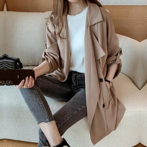 2020 New Women Trench long Section Solid color Coat Light weight Casual ladys Windbreak Collection