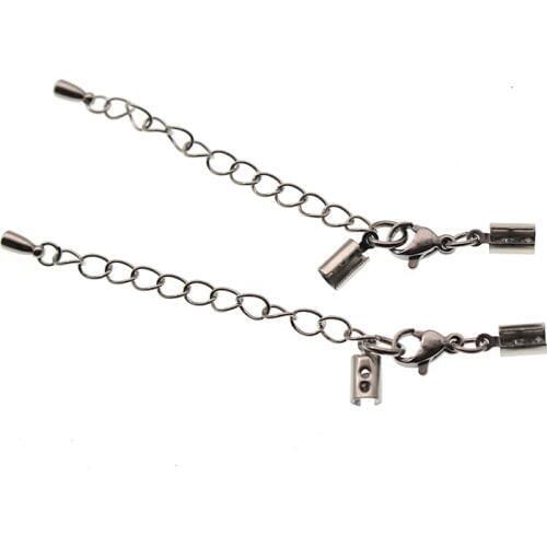 10pcs Stainless Steel Cords Crimp End Beads Caps Leather Clip Tip Fold Crimp Bead Necklace Connectors For Jewelry Making Finding