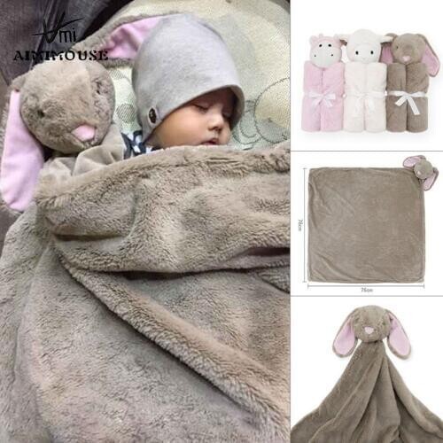 Baby Blanket Double Layer Coral Fleece Infant Swaddle Stroller Wrap for Newborn Baby Bedding Blankets with Plush Animals Towel