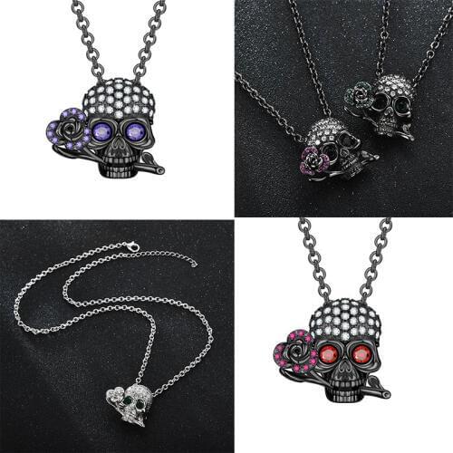 Skull Flowers Necklace Punk Zircon Crystals Party Accessories Wedding Pendant Jewelry Dropshipping