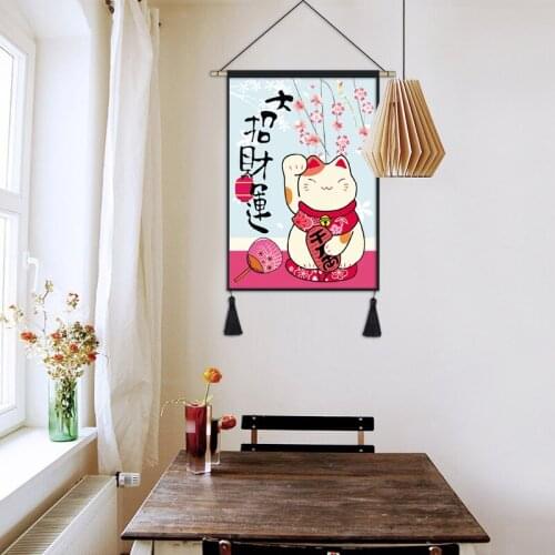Japanese Fortune Cat Canvas Posters Hanging Scroll Wall Paintings and Prints Wall Art Pictures for Living Room Home Decor
