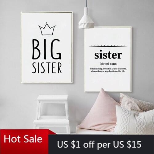 Sister Art Gift Canvas Print And Poster Big Sister Quote Typography Canvas Painting Girls Art Room Decor Wall Decoration