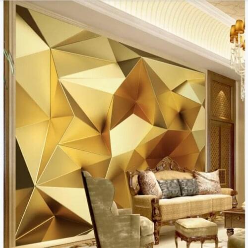 Custom wallpaper luxury gold geometric polygon 3d stereo European TV background wall high-grade waterproof material