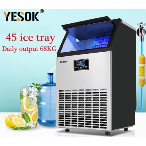 220V Smart Commercial Ice Maker Milk Tea Shop Bar Square Ice Large Ice Maker 45 Ice Tray 68KG Tap Water Bottled Water Ice Maker