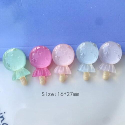 20Pcs Transparent Star Lollipop Flatback Resin Cabochon Kawaii Fake Food Scrapbooking Hair Bows Accessories DIY Decoration Craft