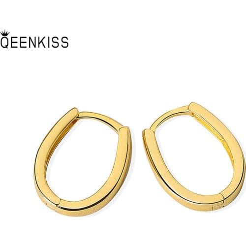 QEENKISS EG6115 2021Fine Jewelry Wholesale Fashion Woman Girl Birthday Wedding Gift Horseshoe 18KT Gold White Gold Hoop Earrings