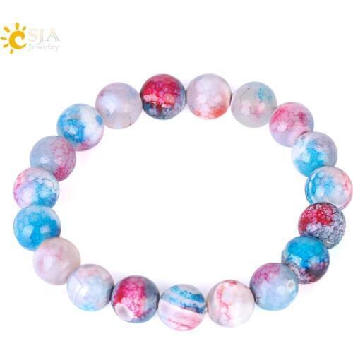 CSJA Colorful Onyx Bracelet 10mm Round Ball Shape Agates Cutted Multifaceted Beaded Bracelets Elastic for Women Men Jewelry F384
