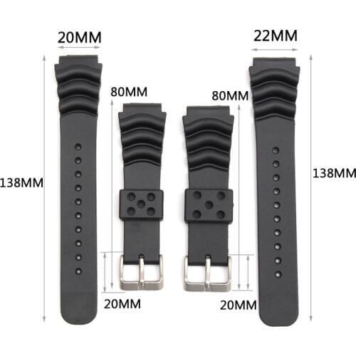 18 20 22 24 Mm Diver Rubber Watch Band Black Silicone Sports Wrist Strap Bracelet Spring Bars Tool Set for Seiko for Casio Watch