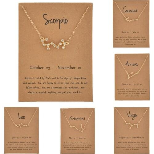 Rinhoo Fashion 12 Constellation Pendant Necklaces Elegant Shiny Crystal Zodiac Sign Choker Necklaces Jewelry For Women