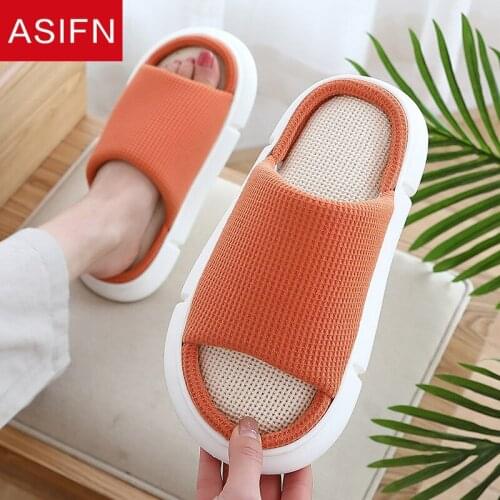 ASIFN Women Thick Platform Slippers Floor Non-slip Flat Soft Sole Home Couples Cotton Shoes Indoor Bedroom Couples Furry Slides