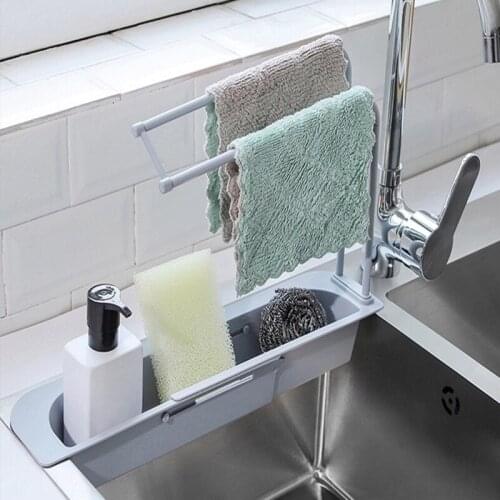Telescopic Sink Shelf Kitchen Sinks Organizer Soap Sponge Holder Sink Drain Rack Storage Basket Kitchen Gadgets Accessories