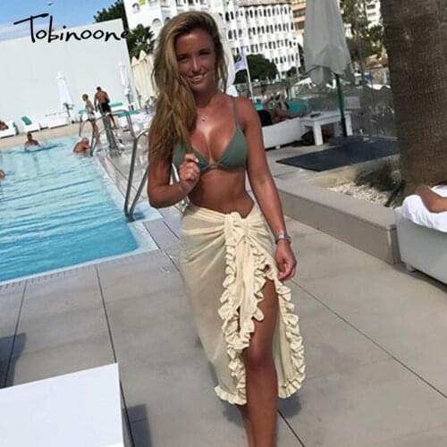 Tobinoone Chiffon Skirts Sexy beach cover up women skirts summer bikini cover-ups wrap pareo beach skirts towel Asymmetrical