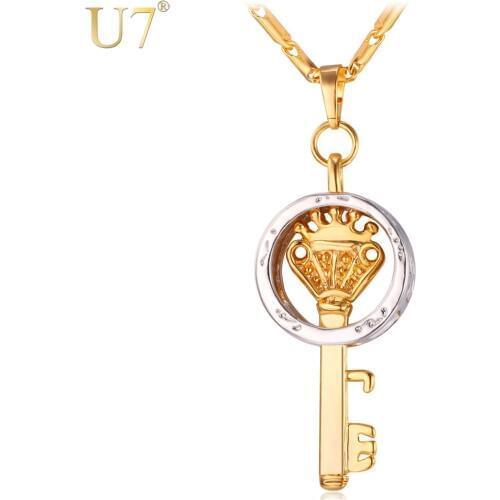U7 Trendy Key Pendant Necklace Gold Color Fashion Jewelry Party Peace Symbol Pendants Necklaces P567