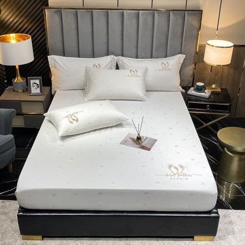 1000TC Egyptian Cotton Jacquard Embroidery Quality Fitted Sheet Bed Sheet Corners With Elastic Band Mattress Cover Queen King#sw