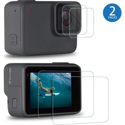 Screen Protector for GoPro Hero 7 White/Go Pro Silver, Tempered Glass Screen Protector Film+Tempered Glass Lens Film Accessories