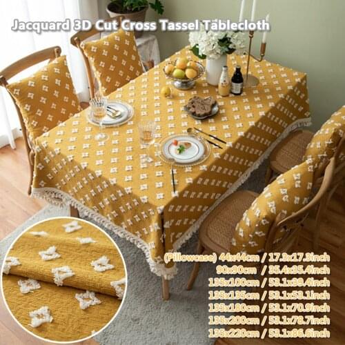 Retro Yarn-dyed Jacquard Three-dimensional Tablecloth Tassels Rectangular Table Cover Tea Table Cloth Wedding Table Decoration