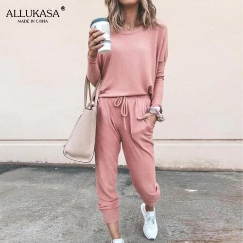 Two-piece ladies sportswear sports suit long-sleeved solid color pullover sweatshirt pants sportswear suit home service