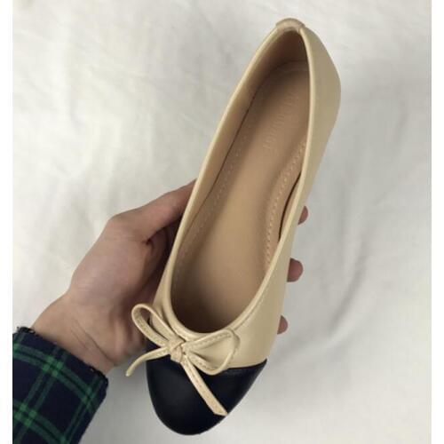 Moraima Snc Woman PU Leather Butterfly-knot Flat Shoes Round Toe Ballet Flats Pregnant Woman Slip On Casual Shoe Big Size 41