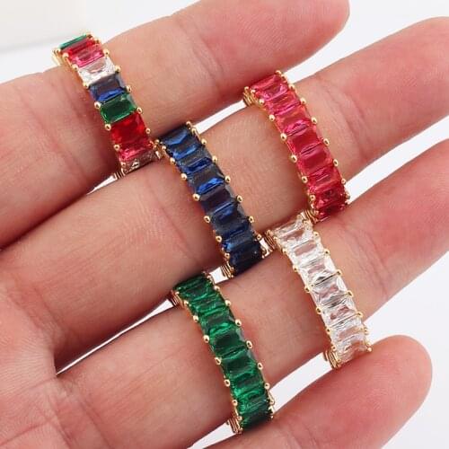 Fashion Bohemian Wide Baguette Copper CZ Gold Rainbow Ring Female Charm Rings Zircon Jewelry For Women Wedding Anniversary Gifts