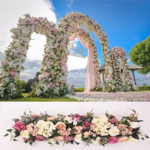 1M Road Cited Artificial Flowers Row Wedding Decor DIY European Style Flower Wall Arched Door Shop Flower Row Window T station
