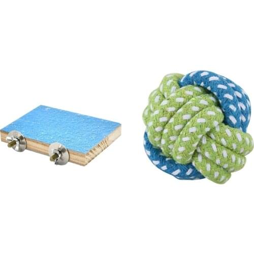 1 Pcs Dog Toy Dog Chews Cotton Rope Knot Ball Molar Pet Toys & 1 Pcs Bird Perch Stand Platform Playground Paws