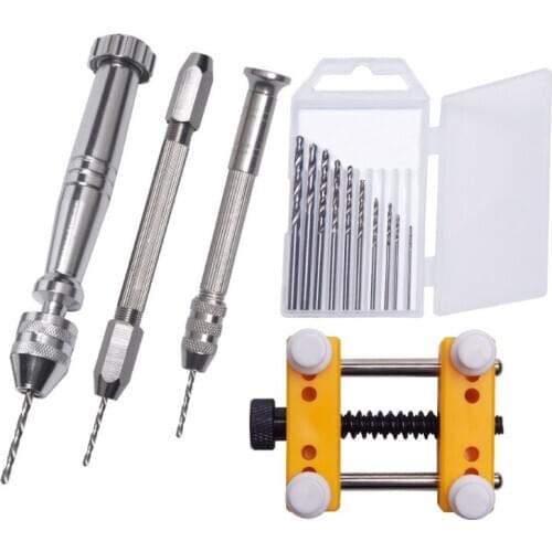 12Pcs Hand Drill Jewelry Tools Kit Pin Vise for Resin Casting Molds Steel Hand Drill with 10Pc Drill Bits & Fixed Holder