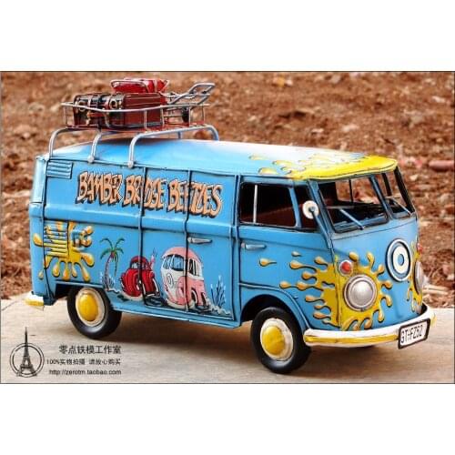 1970s American hippie bus handmade antique metal car models Retro Vintage Automobile Car Model Cafe Bar Decoration Iron Art