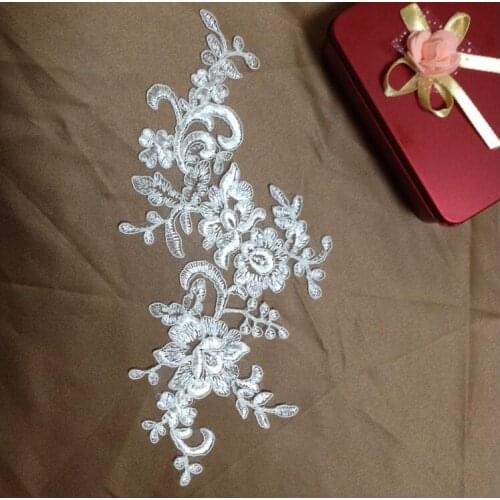 2 Mirror Pairs 27*14cm High Quality Venise Lady Dress Sewing Off White Wedding Flower Floral Lace Trims Applique