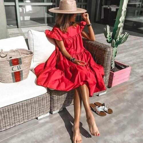 2021 Summer New Fashion Womens Dress Round Neck Flying Sleeve Large Casual Leaf Print Beach Party Dresses Woman Loose S-XXXL