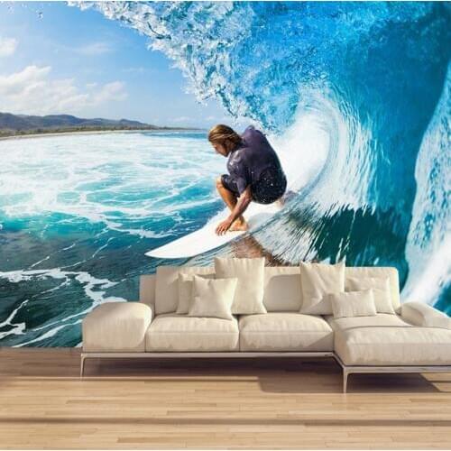 Customized 3D Stereoscopic Mural Wallpaper Surf Roll Waves Modern Sports Theme Wall Mural Restaurant Bar KTV Room Sofa Backdrop