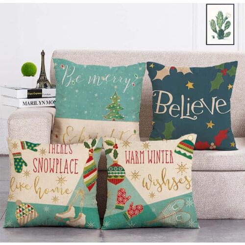 45*45cm Christmas star bells print Cushion Cover Linen Throw Pillow Car Home Decoration Decorative PillowcaseT402