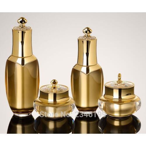 5pcs/lot 30ML 50ML Arcylic Elegant Cosmetic Lotion Pump Bottle 15G 30G 50G DIY Gold High Class Empty Cream Jar Makeup Tool