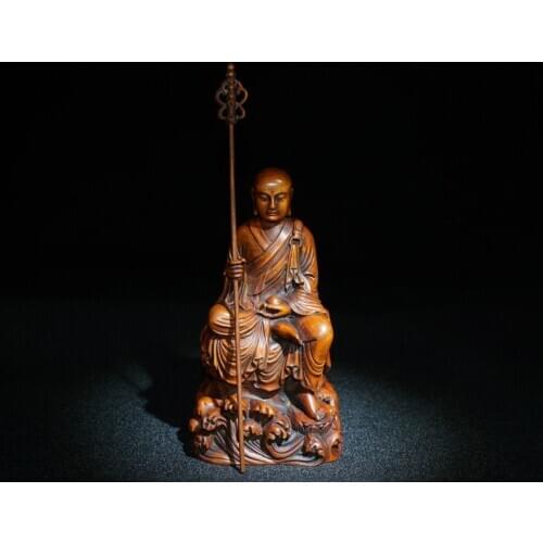 6" China Lucky Seikos Boxwood Ksitigarbha Buddha statue Sitting Buddha Amitabha Enshrine the Buddha