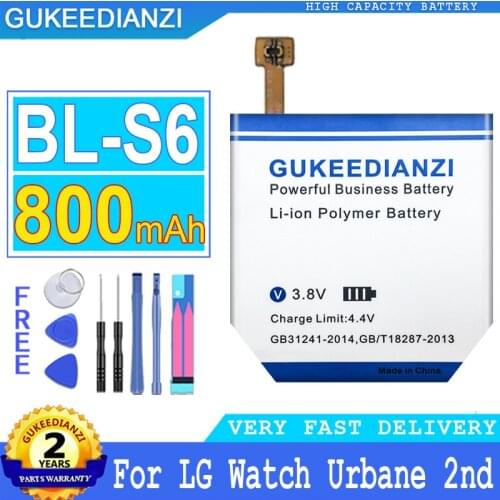 800mAh GUKEEDIANZI Battery BL-S6 800mAh for LG Watch Urbane 2nd Edition LTE W200 Big Power Bateria