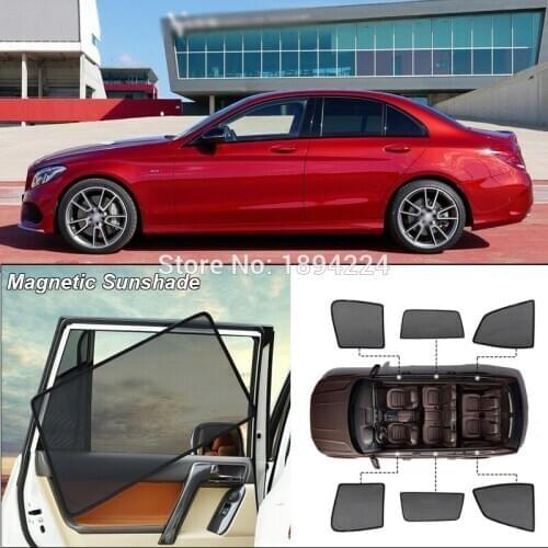 Car Full Side Windows Magnetic Sun Shade UV Protection Ray Blocking Mesh Visor For Mercedes Benz C Class