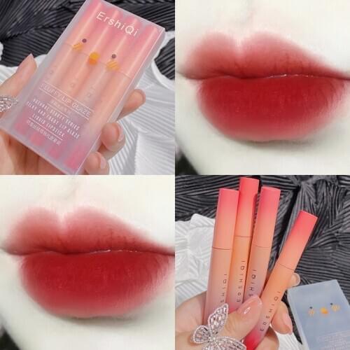 4PCS/SET Velvet Matte Liquid Lip Gloss Waterproof Long Lasting Nude Matte Lip Stick Red Lip Tint Cosmetic Maquillage Lipstick