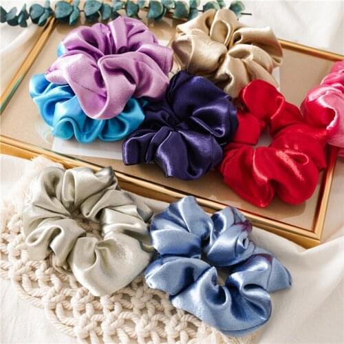 Shiny Silk Scrunchie Women Satin Rubber Hair Ties Scrunchie Elastic Hair Bands Girls Headwear Donut Grip Loop Ponytail Holder