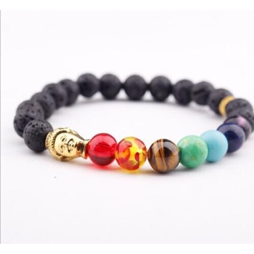 8mm multicolor Agate Chakra Healing Reiki Buddha Yoga Bracelet elastic adjustable black Volcanic Stone Bangles cg34