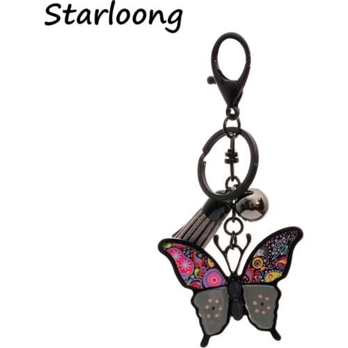 High Quality Alloy Keychain Chaveiro Drop oil Glaze little black butterfly KeyChain women girl black gun plated Key Ring