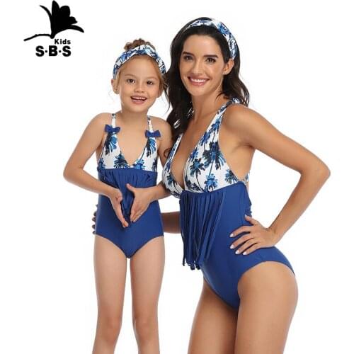 One-piece Father-son Swimsuit with Tassels Sexy Mother Daughter Swimwear Female Girls Family Matching Swimwear