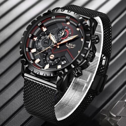 LIGE Fashion Mens Watches Top Brand Luxury WristWatch Quartz Clock Black Watch Men Waterproof Sport Chronograph reloj hombre