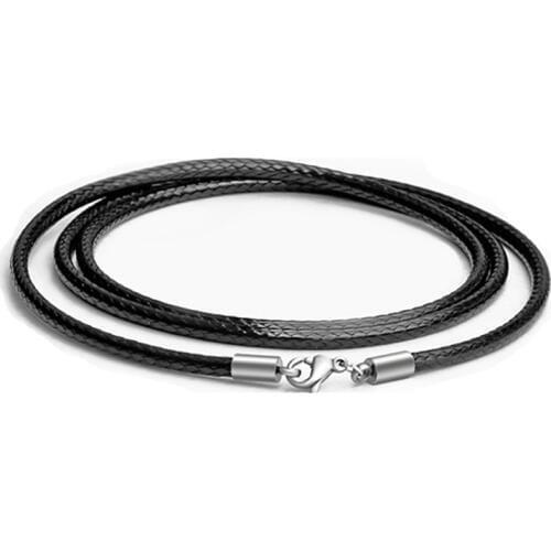 1.5mm 2mm 3mm Black Leather Cord Wax Rope Chain for DIY Stainless Steel Lobster Clasp Jewelry Accessories Necklace Cord 60cm