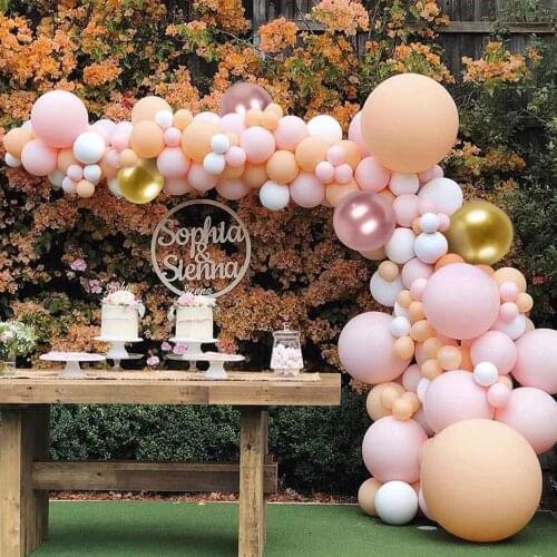 Pink White Orange Balloons Arch Kit Garland Baloon Background Birthday Party Decorations Kids Baby Shower Decor Baloons Wedding