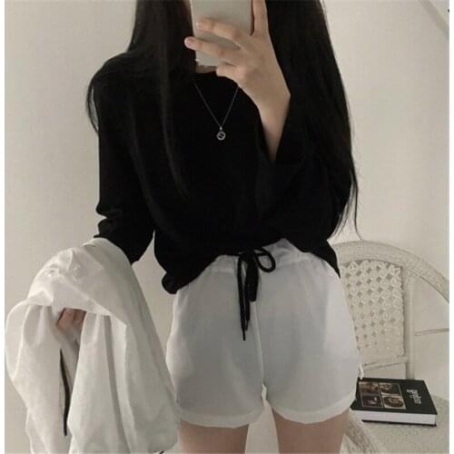Womens T-shirt Solid Color Long-sleeved Slub Cotton T-shirt New Spring Female Korean Version Loose Bottoming Shirt Top Tide