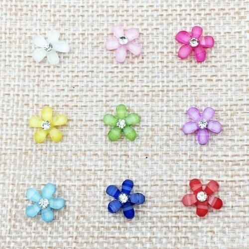 10mm 50pcs/bag Crystal Color Five Long Petal Resin Flower with Rhinestone Nail Art Decoration Nail DIY Deco R121245F1