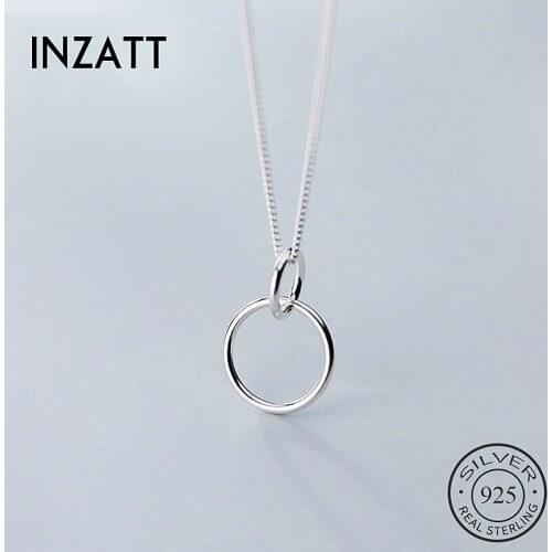 INZATT Real 925 Sterling Silver Geometric Round Pendant Choker Necklace For Fashion Women Fine Jewelry Minimalist Accessories