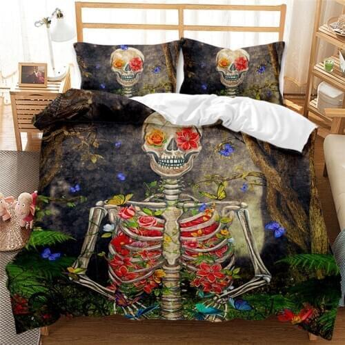 Flower Skull Bedding Set 3D Candy Skull Duvet Cover Set King Size Bed Linen With Pillow Case Bed set Queen Home Textiles