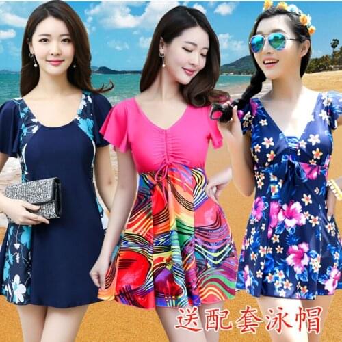 Swimwear Sleeved Middle-aged Mom Extra Size Dress-Boxer Belly Covering Slimming Large Size Bubble Hot Spring WOMENS Swimsuit